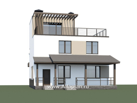 «Приоритет» - проект двухэтажного дома из газобетона, с открытой планировкой,  с эксплуатируемой крышей, в стиле хай-тек - превью дополнительного изображения №1