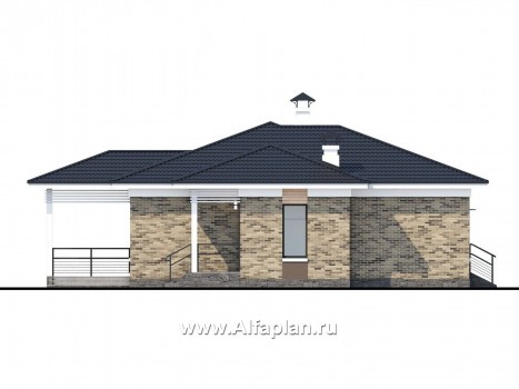 Проекты домов Альфаплан - «Выбор удачи» - современный стильный одноэтажный дом из кирпичей или блоков - превью фасада №3