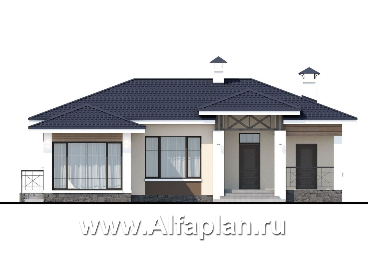 Проекты домов Альфаплан - «Теплый очаг» - экономичный одноэтажный дом - изображение фасада №1