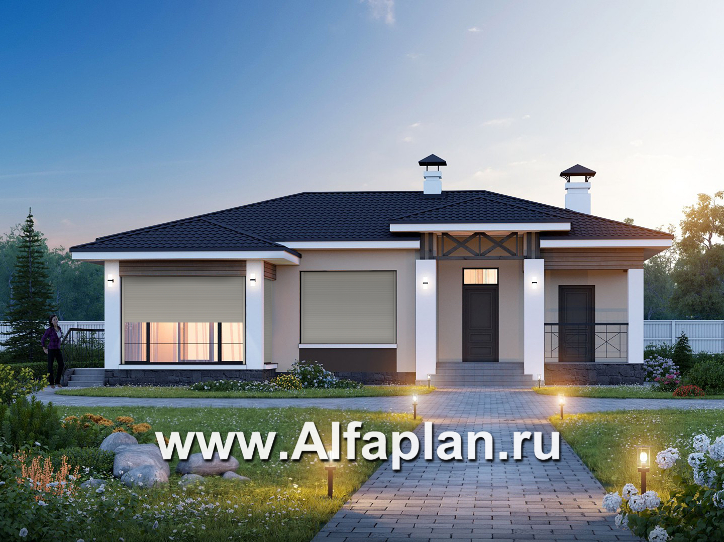 Проекты домов Альфаплан - «Теплый очаг» - экономичный одноэтажный дом - основное изображение