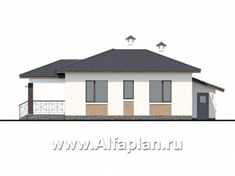 Проекты домов Альфаплан - «Пассия» -  проект одноэтажного дома, с террасой и с гаражом - превью фасада №4