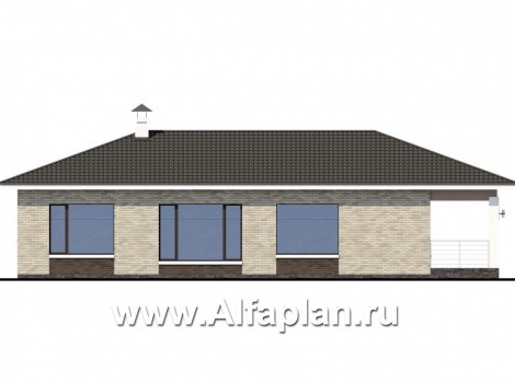 Проекты домов Альфаплан - «Терпсихора» - современный одноэтажный коттедж с террасой - превью фасада №3