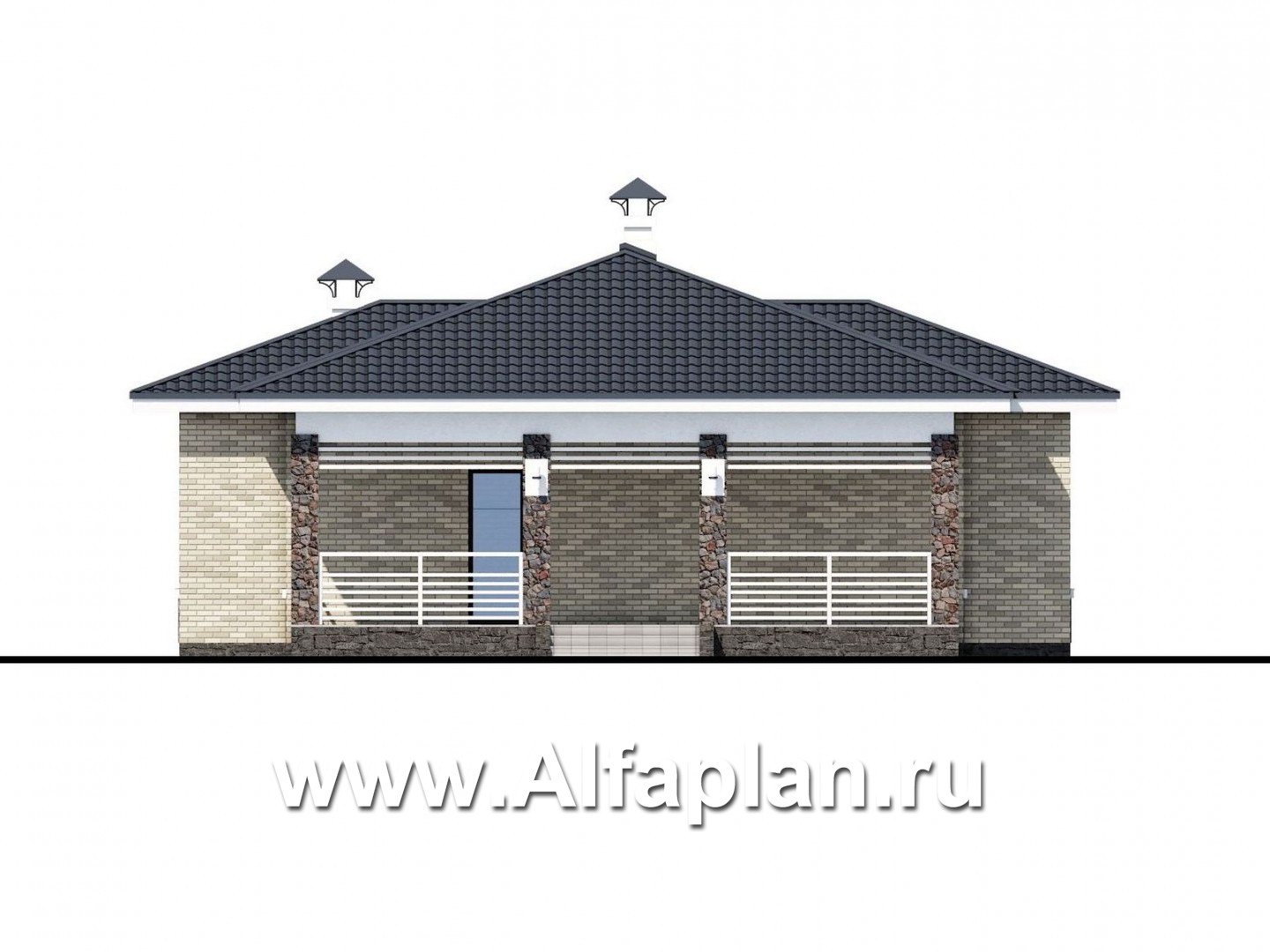 Проекты домов Альфаплан - «Муза» - современный одноэтажный коттедж с террасой - изображение фасада №4