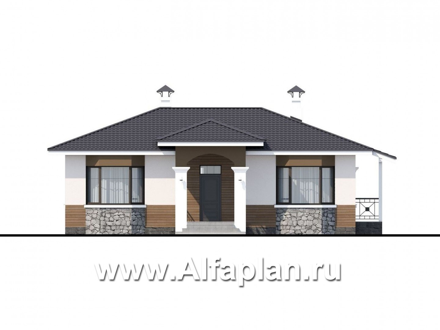 Проекты домов Альфаплан - "Новый свет" - проект одноэтажного дома для небольшой семьи - изображение фасада №1