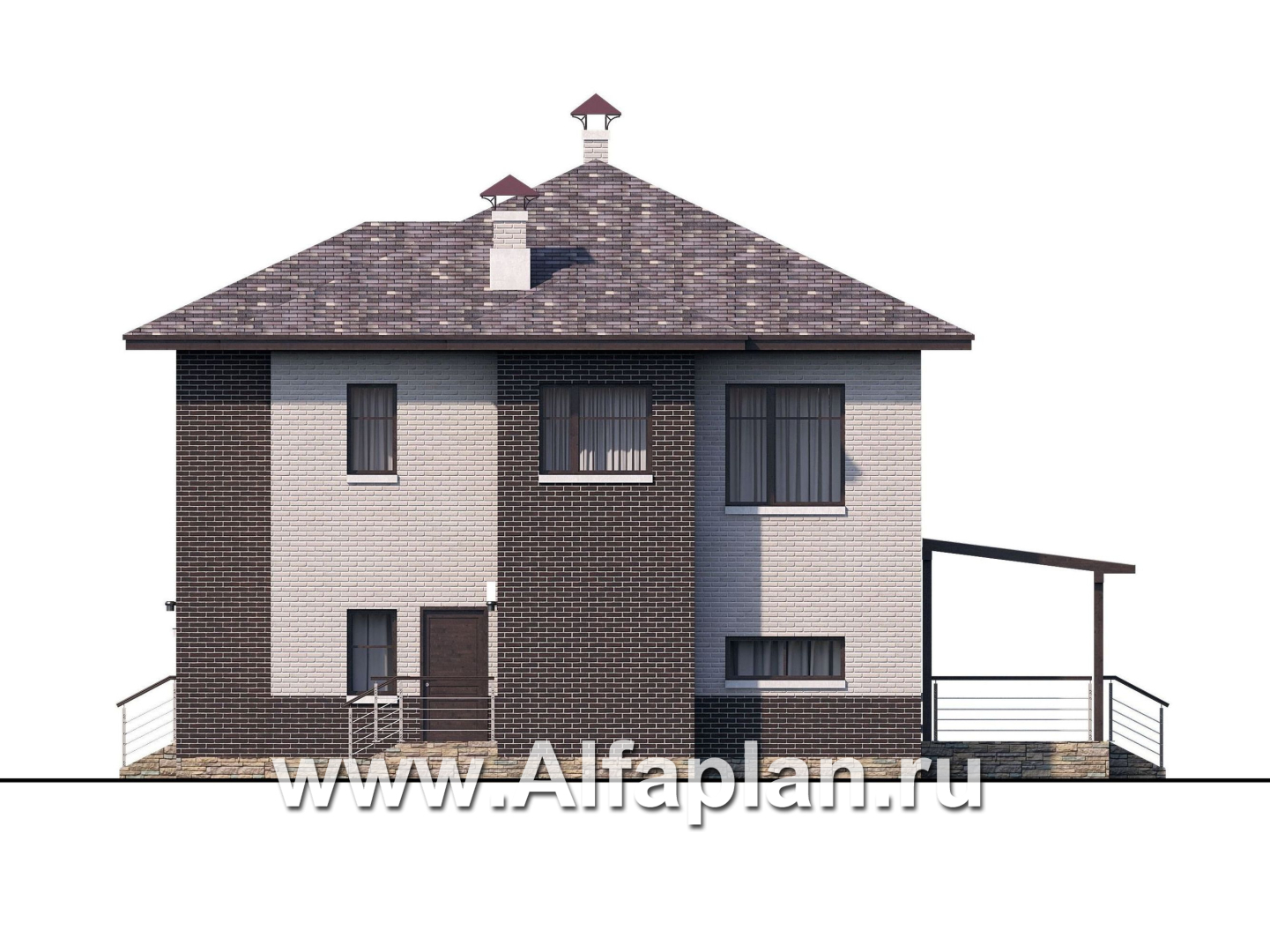 «Эндорфин» - проект двухэтажного дома, в современном стиле, планировка с сауной и с террасой - фасад дома