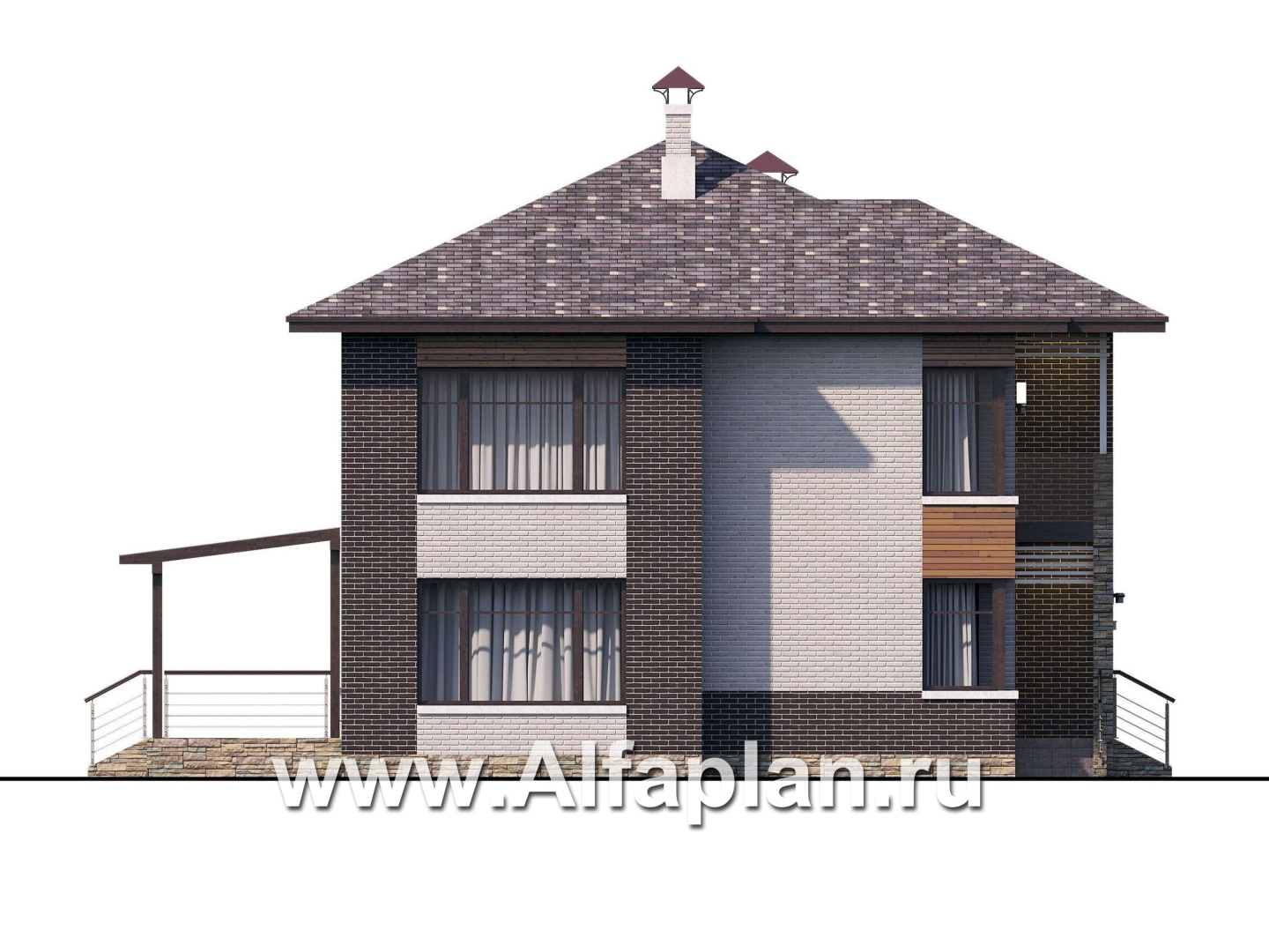 «Эндорфин» - проект двухэтажного дома, в современном стиле, планировка с сауной и с террасой - фасад дома