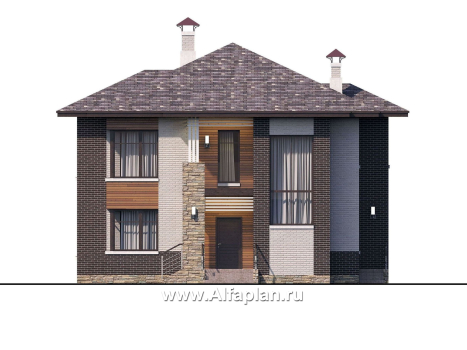 «Эндорфин» - проект двухэтажного дома, в современном стиле, планировка с сауной и с террасой - превью фасада дома
