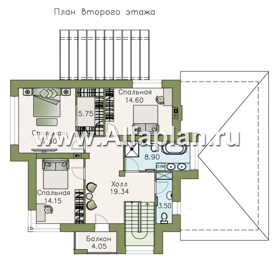 Проекты домов Альфаплан - «Эндорфин» - современный двухэтажный дом с гаражом - план проекта №2