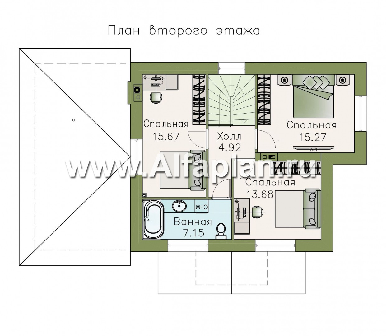 Проекты домов Альфаплан - «Улыбка» - компактный загородный дом с гаражом - план проекта №2