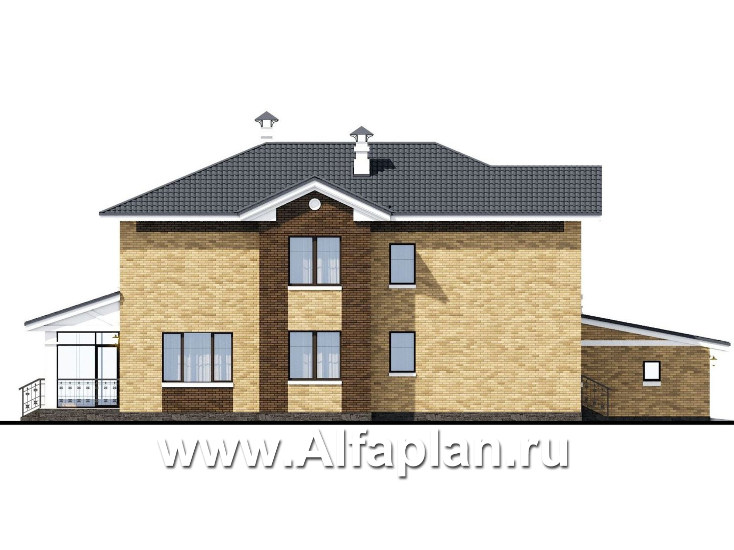 Проекты домов Альфаплан - «Граф Орлов» - классический комфортабельный коттедж с гаражом - изображение фасада №3