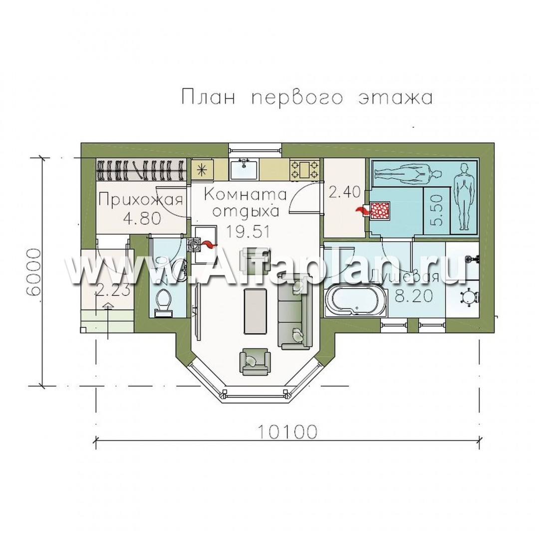 Проекты домов Альфаплан - Современная баня с комнатой отдыха - план проекта №1