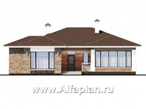 Проекты домов Альфаплан - «Аонида» - одноэтажный коттедж с остекленной верандой - превью фасада №1