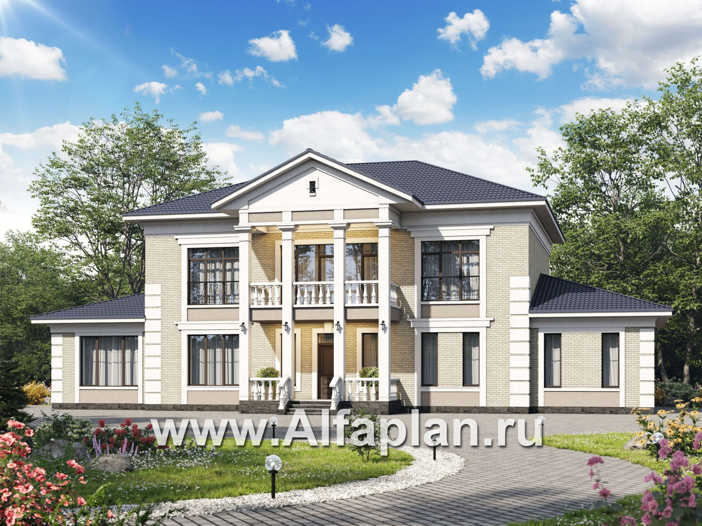 Проекты домов Альфаплан - Вилла в классическом стиле с бассейном - основное изображение