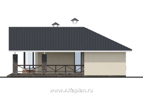 Проекты домов Альфаплан - «Яркий мир» - одноэтажный дом с высокой гостиной и просторной террасой - превью фасада №2