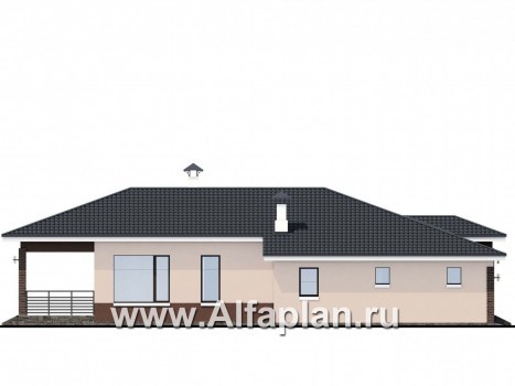 Проекты домов Альфаплан - «Каллиопа» - проект одноэтажного дома, 3 спальни, с террасой и с гаражом, в современном стиле - превью фасада №3