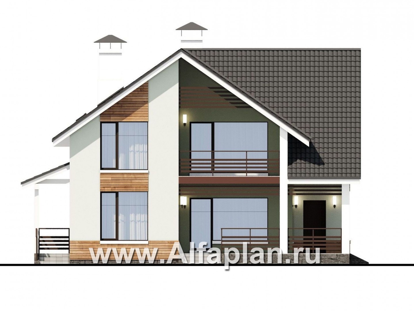 Проекты домов Альфаплан - Мансардный дом с угловым планом - изображение фасада №3