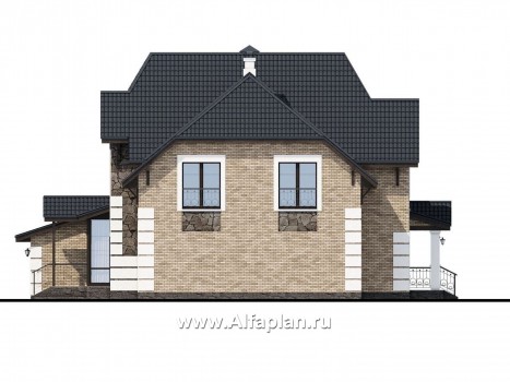 Проекты домов Альфаплан - «Ясная поляна»- коттедж для большой семьи с гаражом на два автомобиля - превью фасада №2
