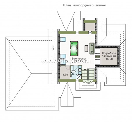 Проекты домов Альфаплан - «Ясная поляна»- коттедж для большой семьи с гаражом на два автомобиля - превью плана проекта №4
