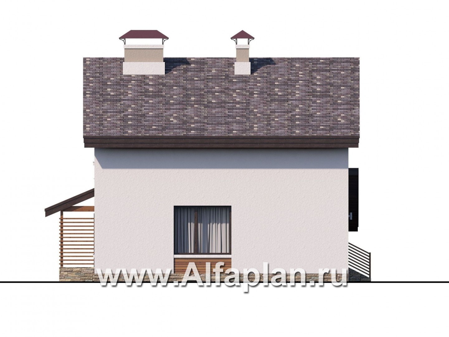 Проекты домов Альфаплан - «Оптима»- стильный небольшой дом с гаражом-навесом - изображение фасада №3