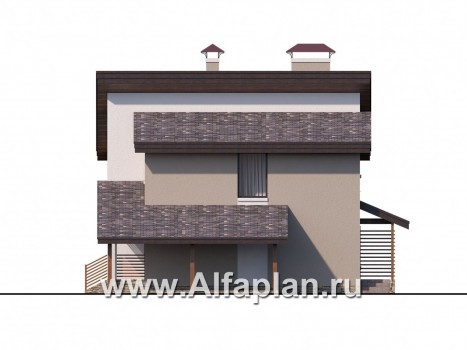 Проекты домов Альфаплан - «Оптима»- стильный небольшой дом с гаражом-навесом - превью фасада №2