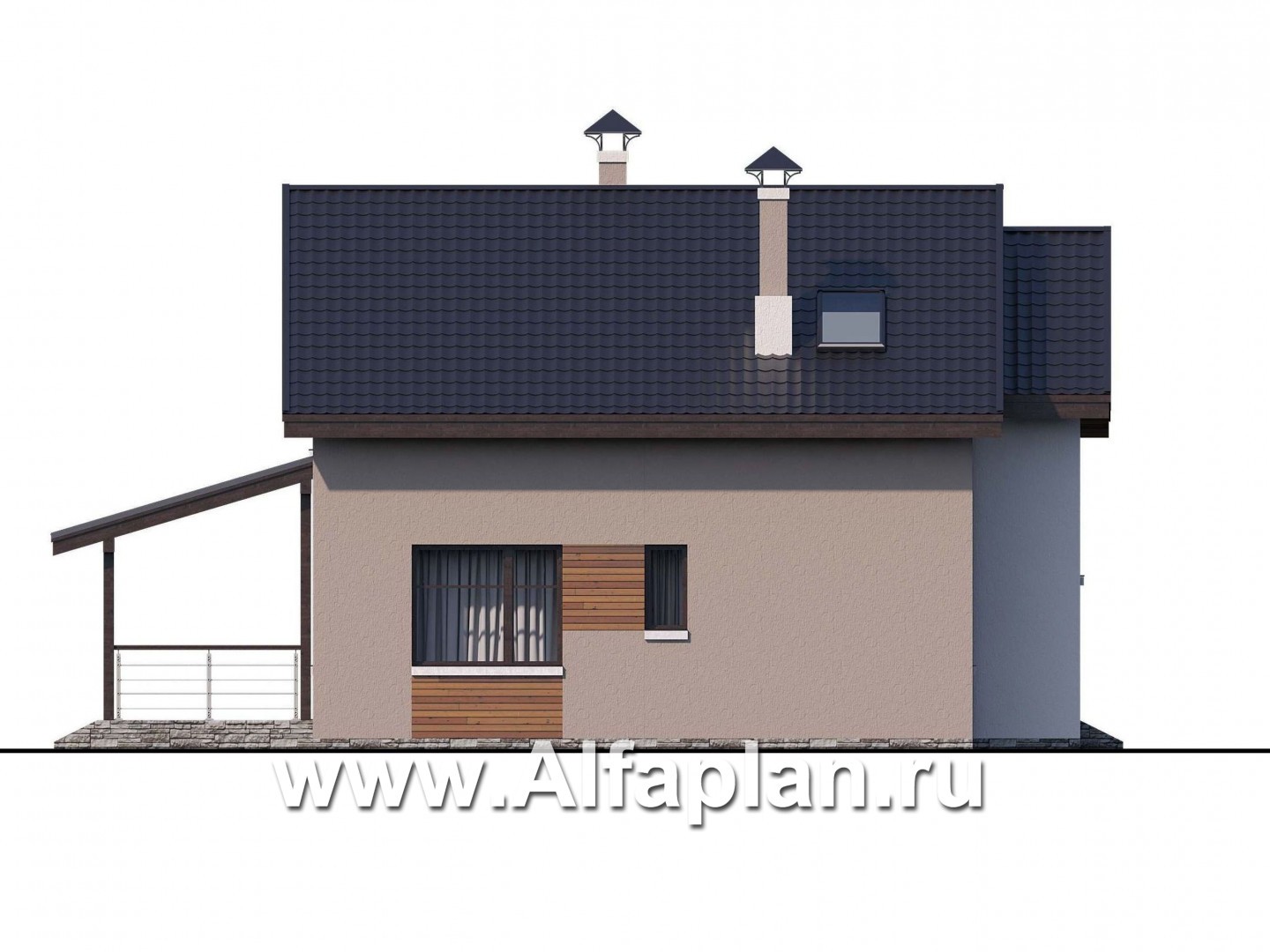 Проекты домов Альфаплан - «Рациональ» - компактный коттедж с двускатной кровлей - изображение фасада №3