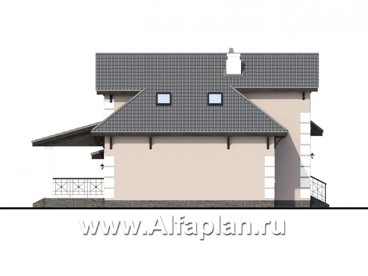 Проекты домов Альфаплан - «Простоквашино» - небольшой дом с мансардным вторым этажом и гаражом - изображение фасада №3
