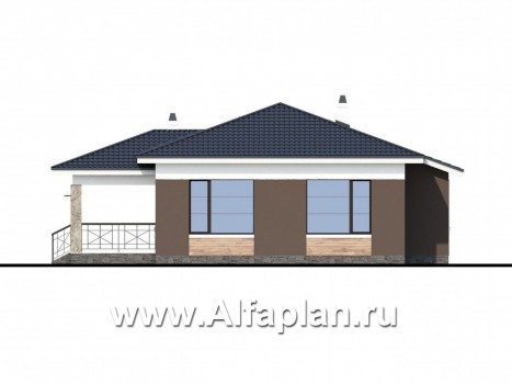 Проекты домов Альфаплан - «Ариадна» - одноэтажный дом для узкого участка - превью фасада №4