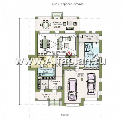 Проекты домов Альфаплан - «Мажестик» - современный  коттедж в полтора этажа с гаражом - превью плана проекта №1