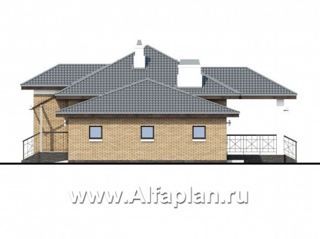 Проекты домов Альфаплан - Проект одноэтажного дома из кирпичей «Княженика», с гаражом - превью фасада №2