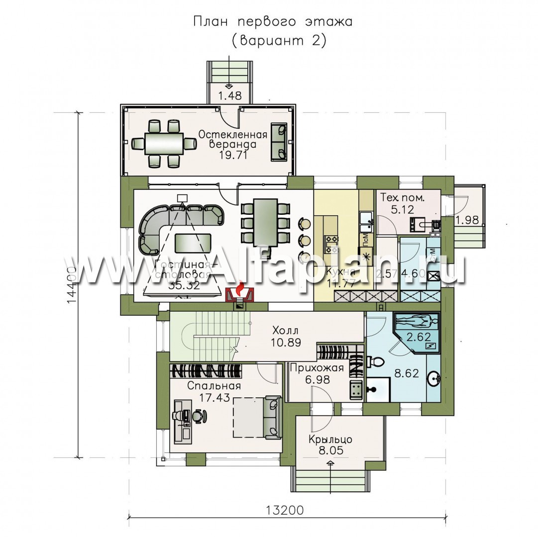 Проекты домов Альфаплан - «Прайд» - современный коттедж с остекленной верандой - план проекта №2