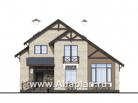 Проекты домов Альфаплан - «Простор» - компактный кирпичный дом с просторной гостиной - превью фасада №1