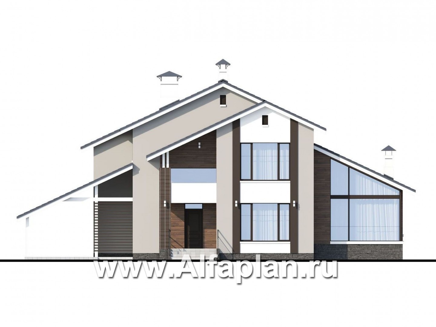 Проекты домов Альфаплан - «Альтернатива Хиггса» - современный дом с красивой верандой - изображение фасада №1