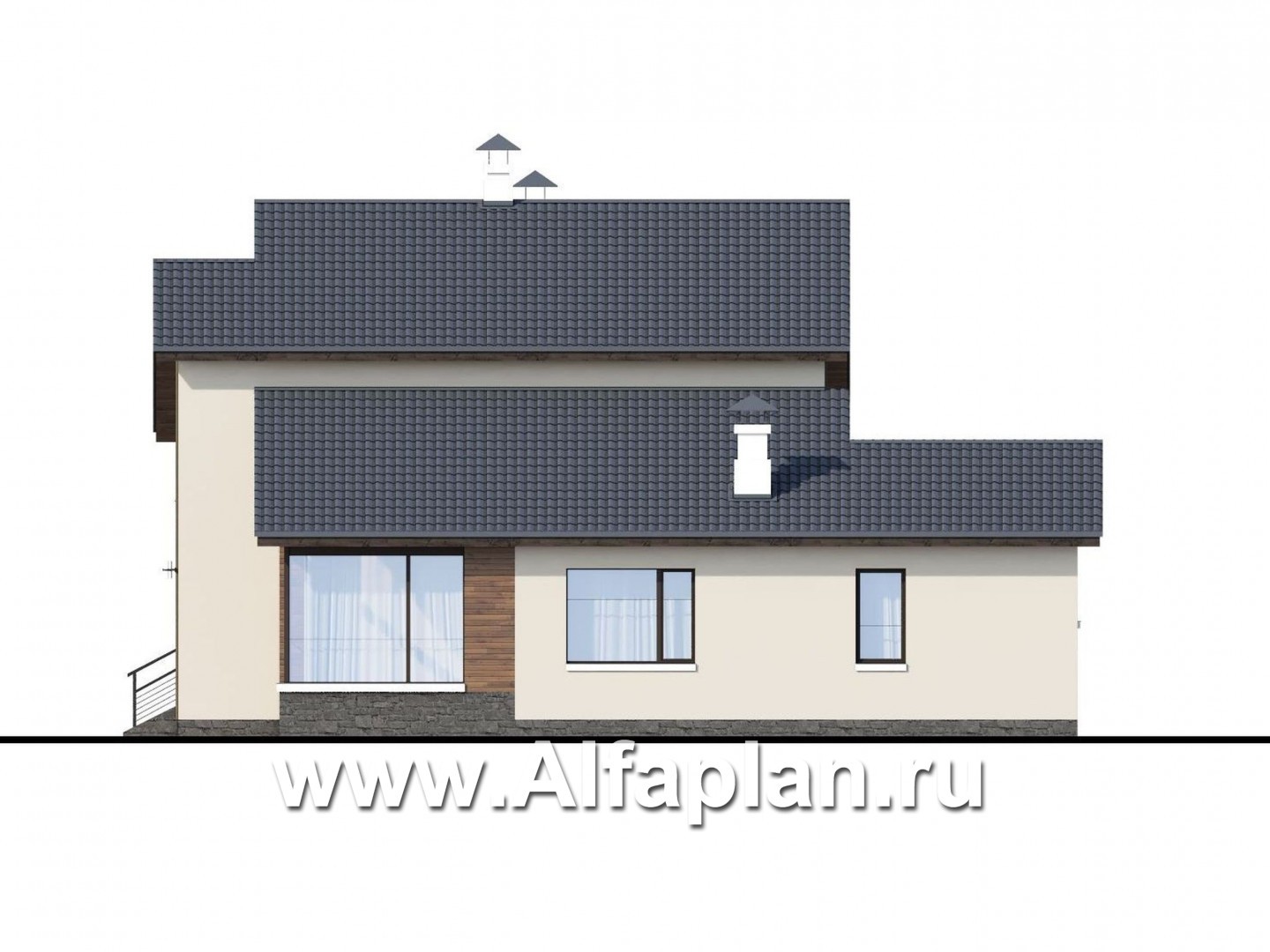 Проекты домов Альфаплан - «Альтернатива Хиггса» - современный дом с гаражом и верандой - изображение фасада №2