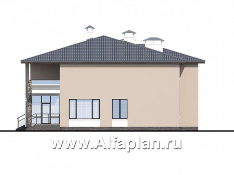 Проекты домов Альфаплан - «Семь звезд» - современный коттедж с панорамными окнами и гаражом - превью фасада №2