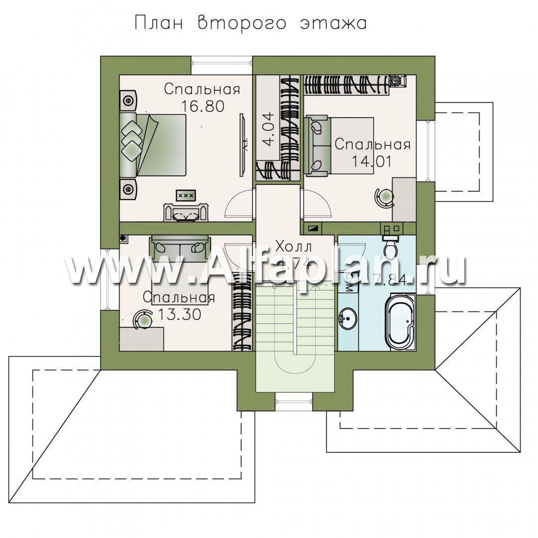 Проекты домов Альфаплан - «Медея» - компактный дом с верандой на главном фасаде - план проекта №2