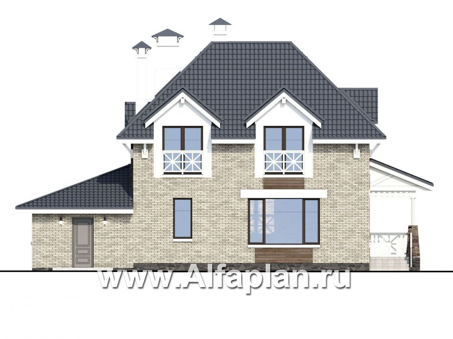Проекты домов Альфаплан - «Медея» - компактный дом с верандой на главном фасаде - изображение фасада №4