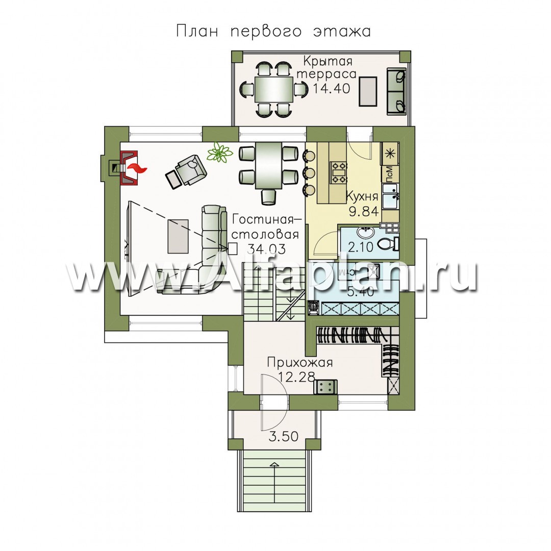 Проекты домов Альфаплан - «Берег» - современный компактный коттедж для небольшого участка - изображение плана проекта №2