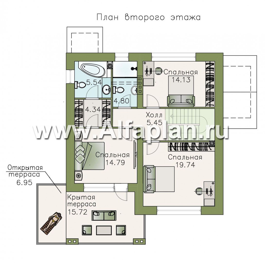Проекты домов Альфаплан - «Belissimo» - современный двухэтажный дом с удобной верандой - изображение плана проекта №2