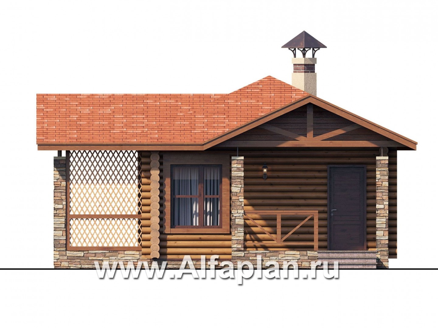 Проекты домов Альфаплан - Компактная, угловая деревянная баня с террасой - изображение фасада №1