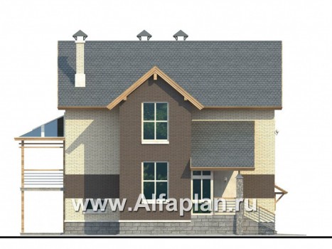 Проекты домов Альфаплан - «Экспрофессо» - проект трехэтажного дома, с гаражом и сауной, цокольный этаж на уровне земли - превью фасада №2