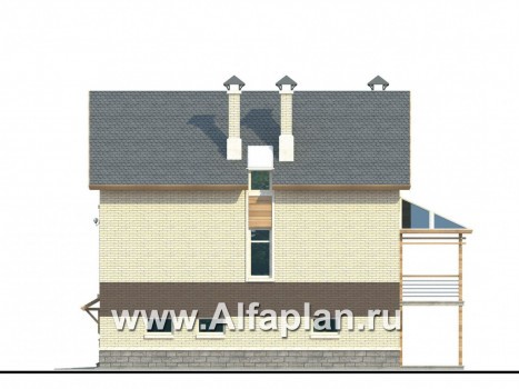 Проекты домов Альфаплан - «Экспрофессо» - проект трехэтажного дома, с гаражом и сауной, цокольный этаж на уровне земли - превью фасада №3