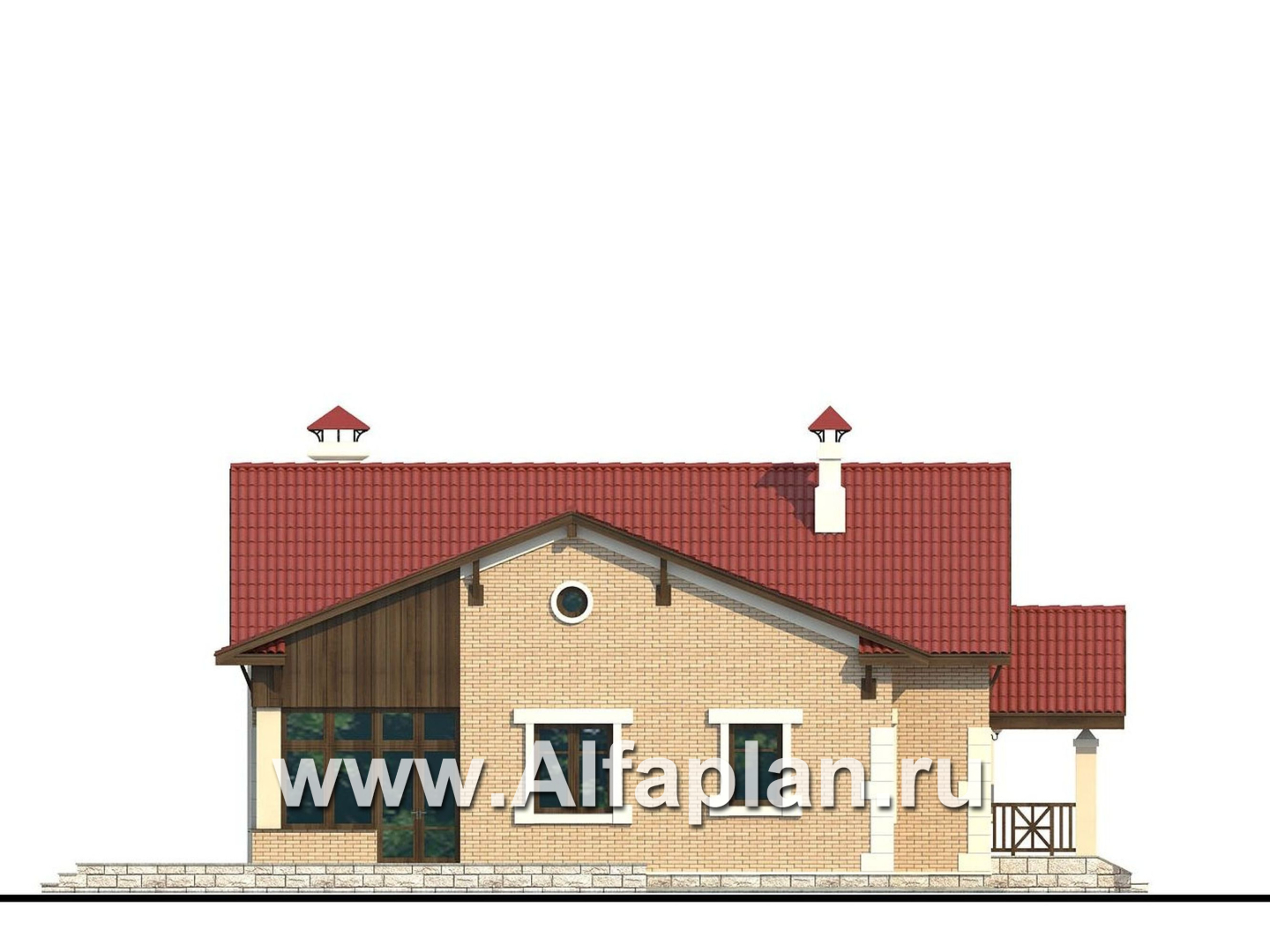 Проекты домов Альфаплан - «Поместье» - одноэтажный дом с удобной планировкой - изображение фасада №3
