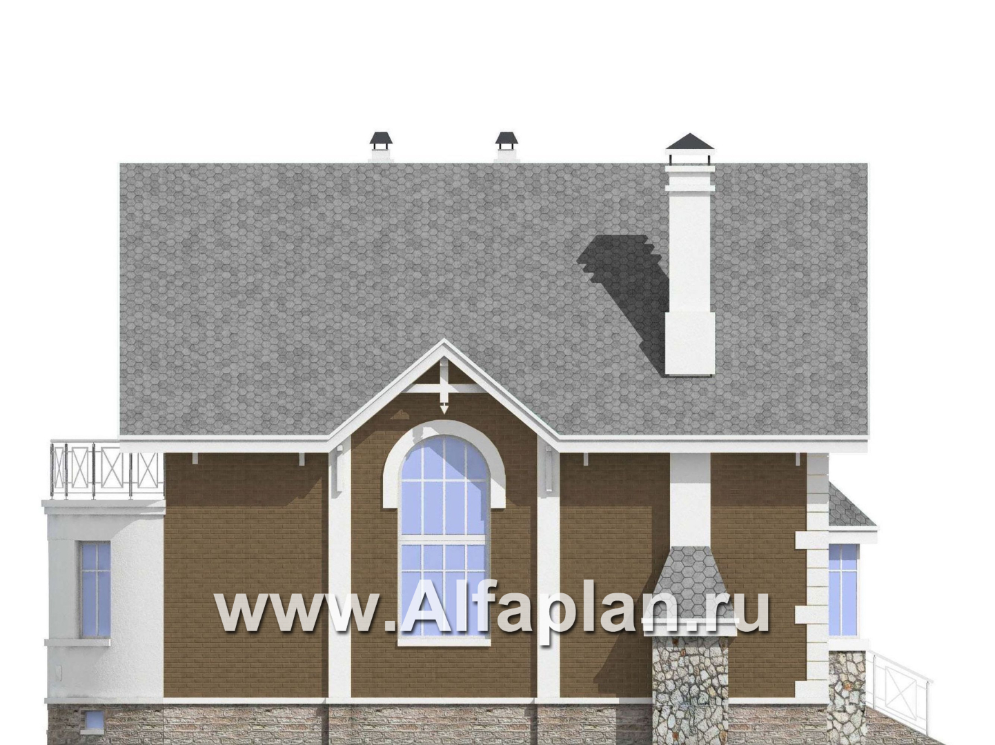 Проекты домов Альфаплан - «Ретростилиса Плюс» - удобный дом с цокольным этажом - изображение фасада №3