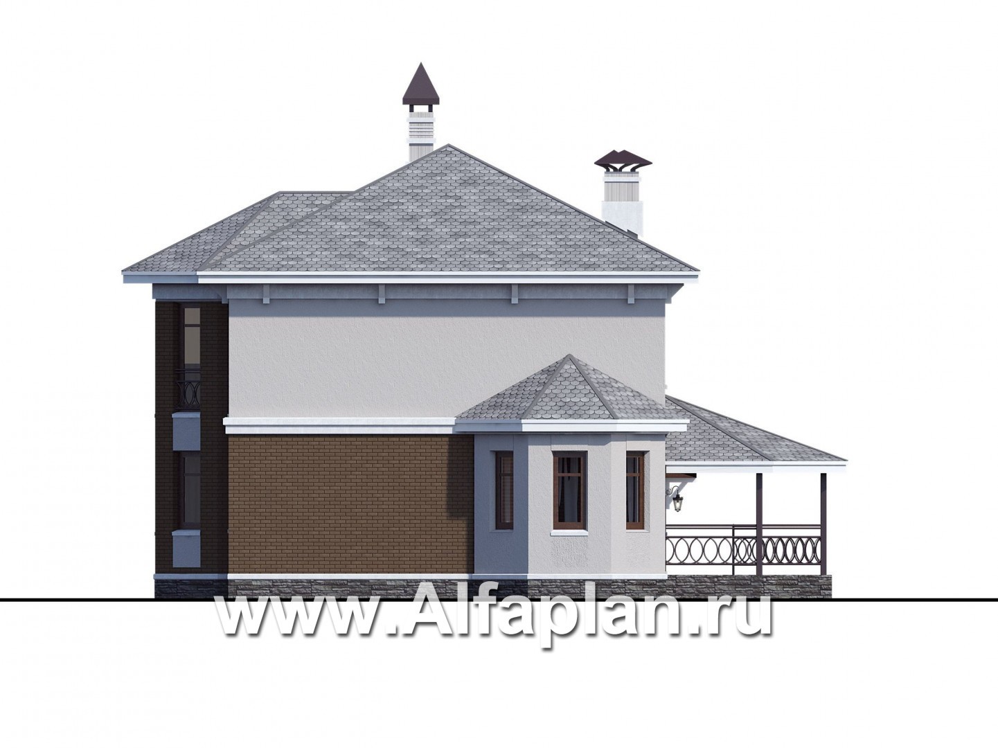 Проекты домов Альфаплан - «Классический»- двухэтажный особняк с эркером и большим гаражом - изображение фасада №2