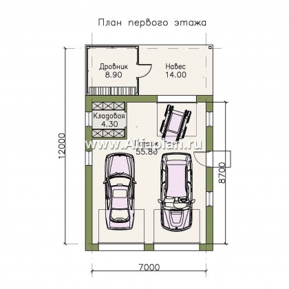 Проекты домов Альфаплан - Гараж на два автомобиля с кладовой и дровником - превью плана проекта №1