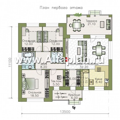 Проекты домов Альфаплан - «Бенуа» - стильный коттедж с плоской кровлей - превью плана проекта №1