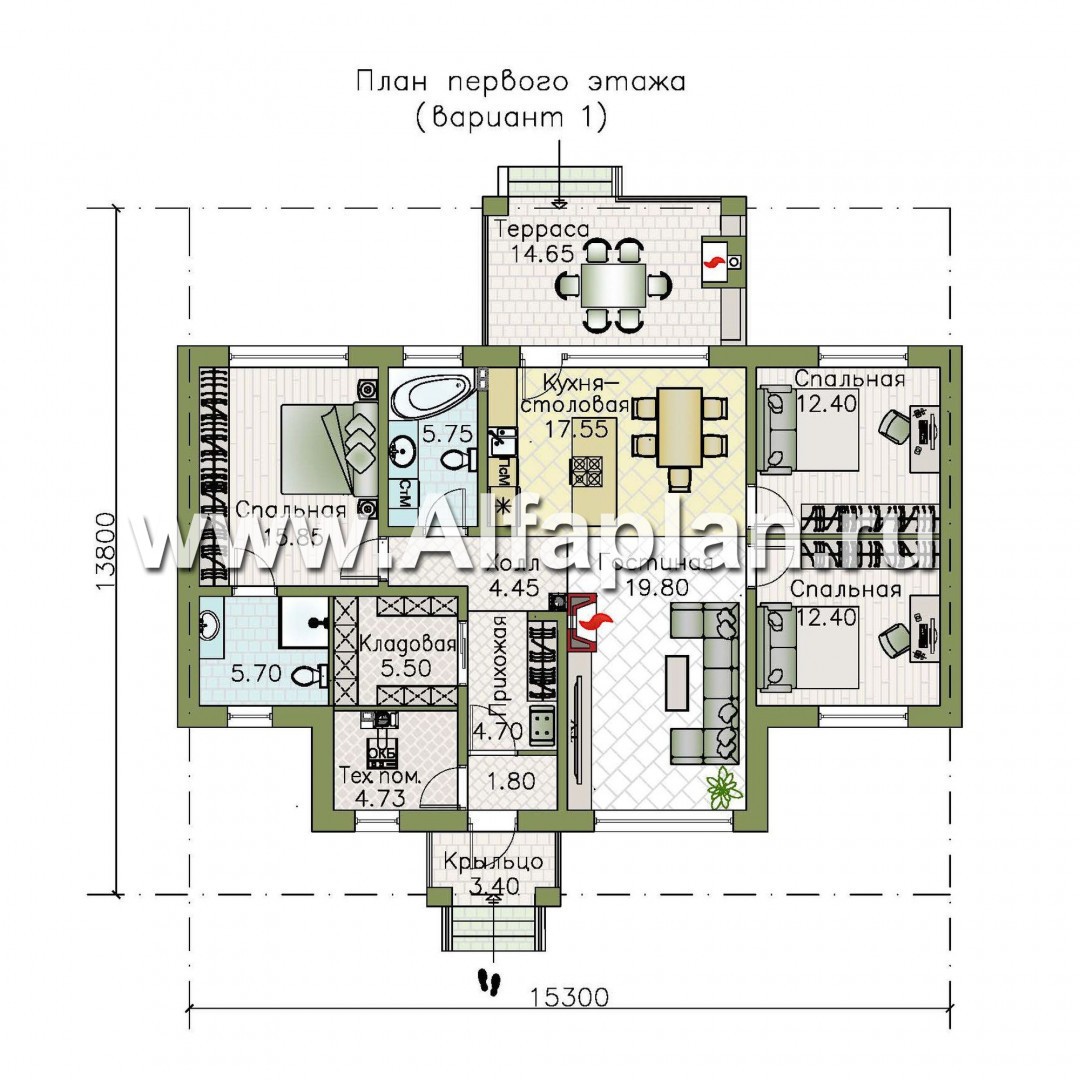 Проекты домов Альфаплан - «Авалон» - стильный одноэтажный дом - изображение плана проекта №1