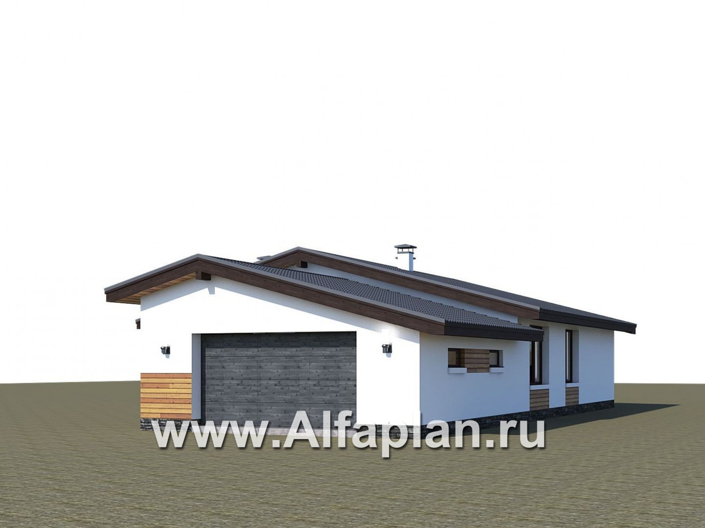 Проекты домов Альфаплан - «Калисто» - проект одноэтажного дома,  в скандинавском стиле, с гаражом на 2 авто - дополнительное изображение №2