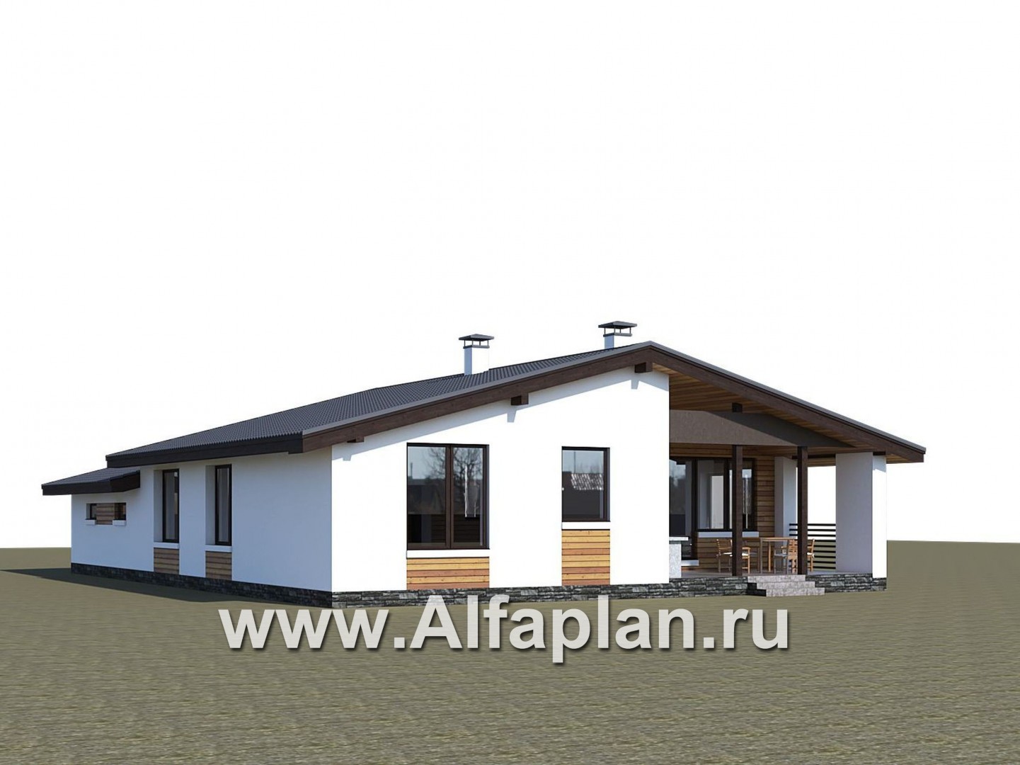 Проекты домов Альфаплан - «Калисто» - проект одноэтажного дома,  в скандинавском стиле, с гаражом на 2 авто - дополнительное изображение №3