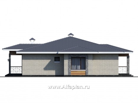«Аккорд» - проект одноэтажного дома, квадрат в плане, с террасой, мастер спальня - превью фасада дома